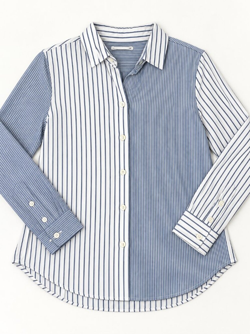 Sonoma Petite Small Blue White Mixed Stripe Patchwork Button Up Shirt